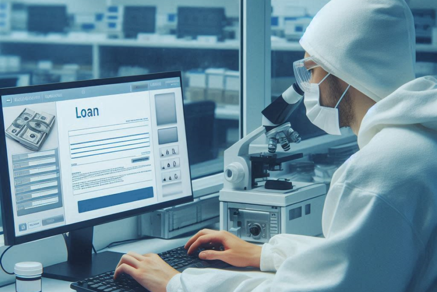 Fanciful image of a scientist working on a mortgage in a laboratory clean room.